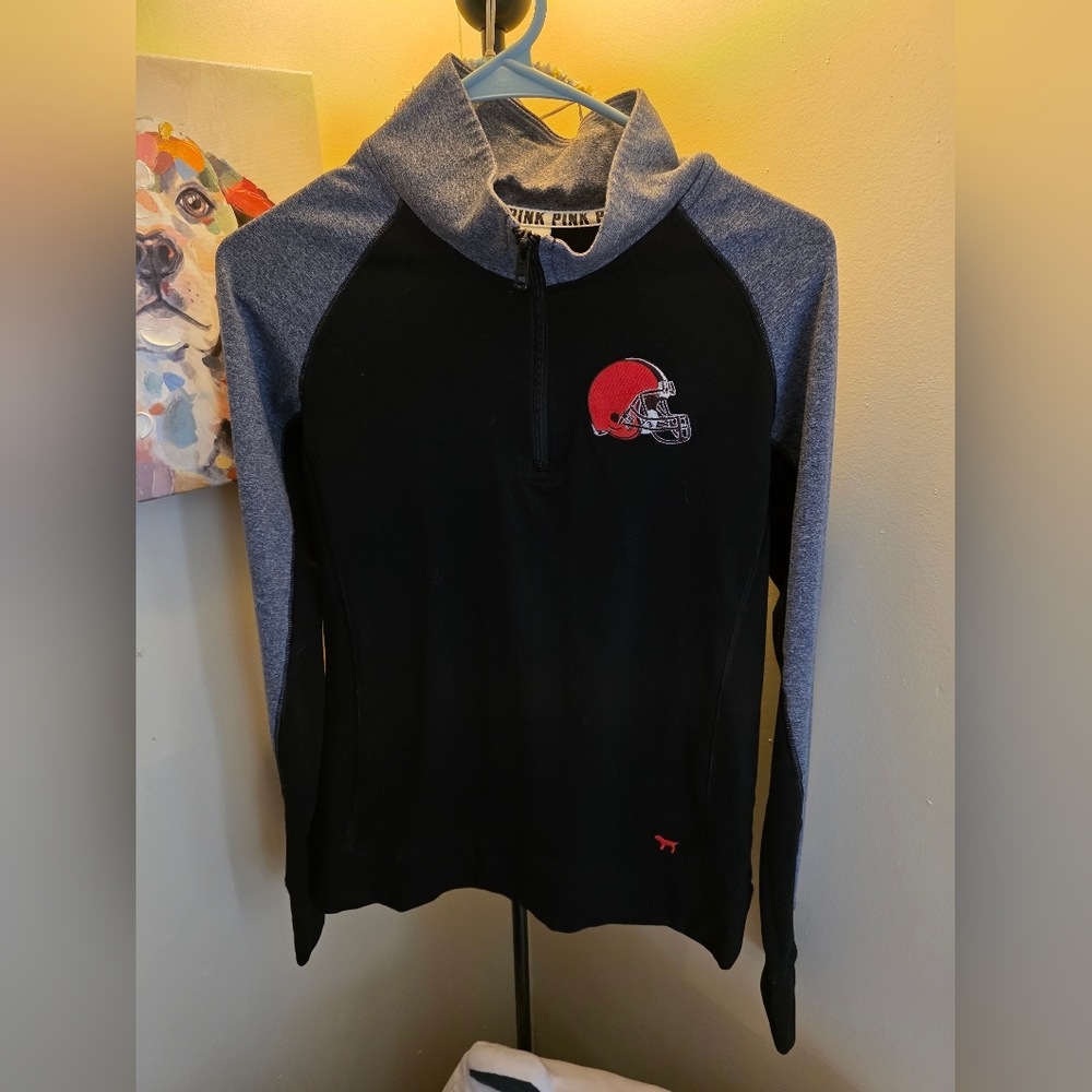 Victoria's Secret PINK Heather Gray & Black Quarter Zip Pullover